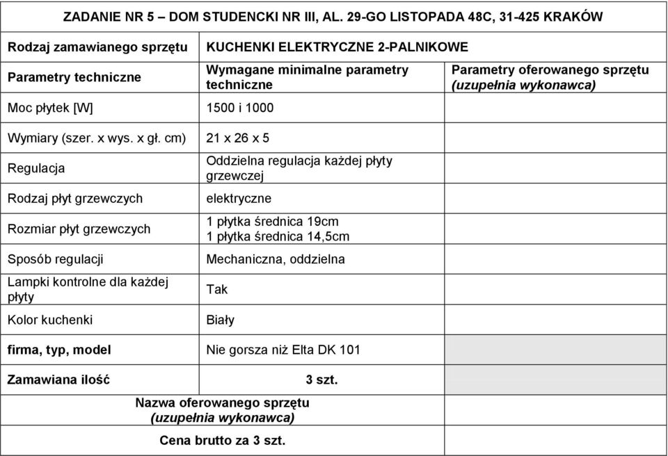 każdej płyty Kolor kuchenki KUCHENKI ELEKTRYCZNE 2-PALNIKOWE Oddzielna regulacja każdej płyty grzewczej elektryczne 1