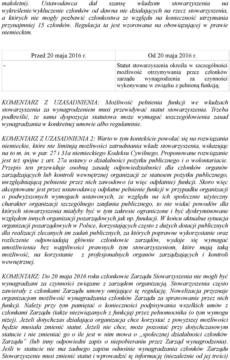 utrzymania przynajmniej 15 członków. Regulacja ta jest wzorowana na obowiązującej w prawie niemieckim.