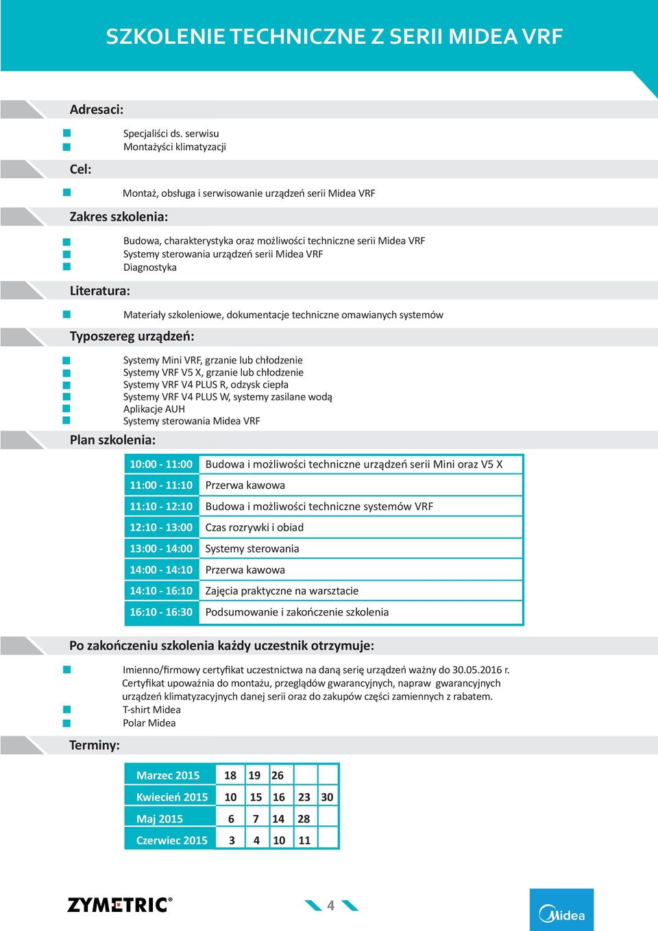 urządzeń serii Midea VRF Diagnostyka Literatura: Materiały szkoleniowe, dokumentacje techniczne omawianych systemów Typoszereg urządzeń: Systemy Mini VRF, grzanie lub chłodzenie Systemy VRF V X,