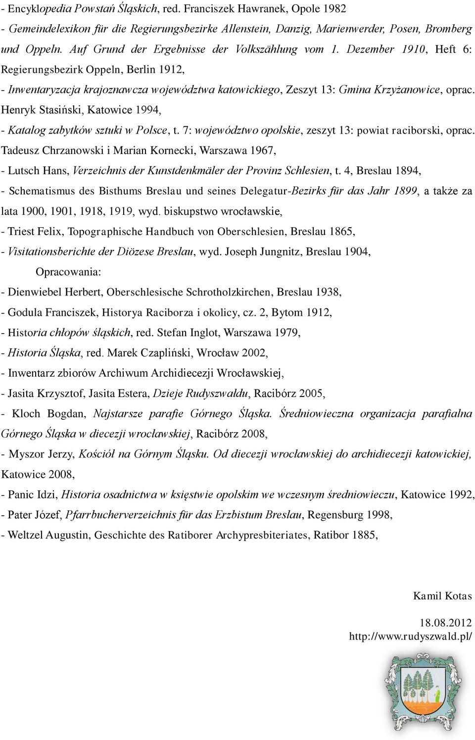 Dezember 1910, Heft 6: Regierungsbezirk Oppeln, Berlin 1912, - Inwentaryzacja krajoznawcza województwa katowickiego, Zeszyt 13: Gmina Krzyżanowice, oprac.