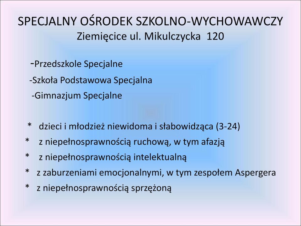 dzieci i młodzież niewidoma i słabowidząca (3-24) * z niepełnosprawnością ruchową, w tym