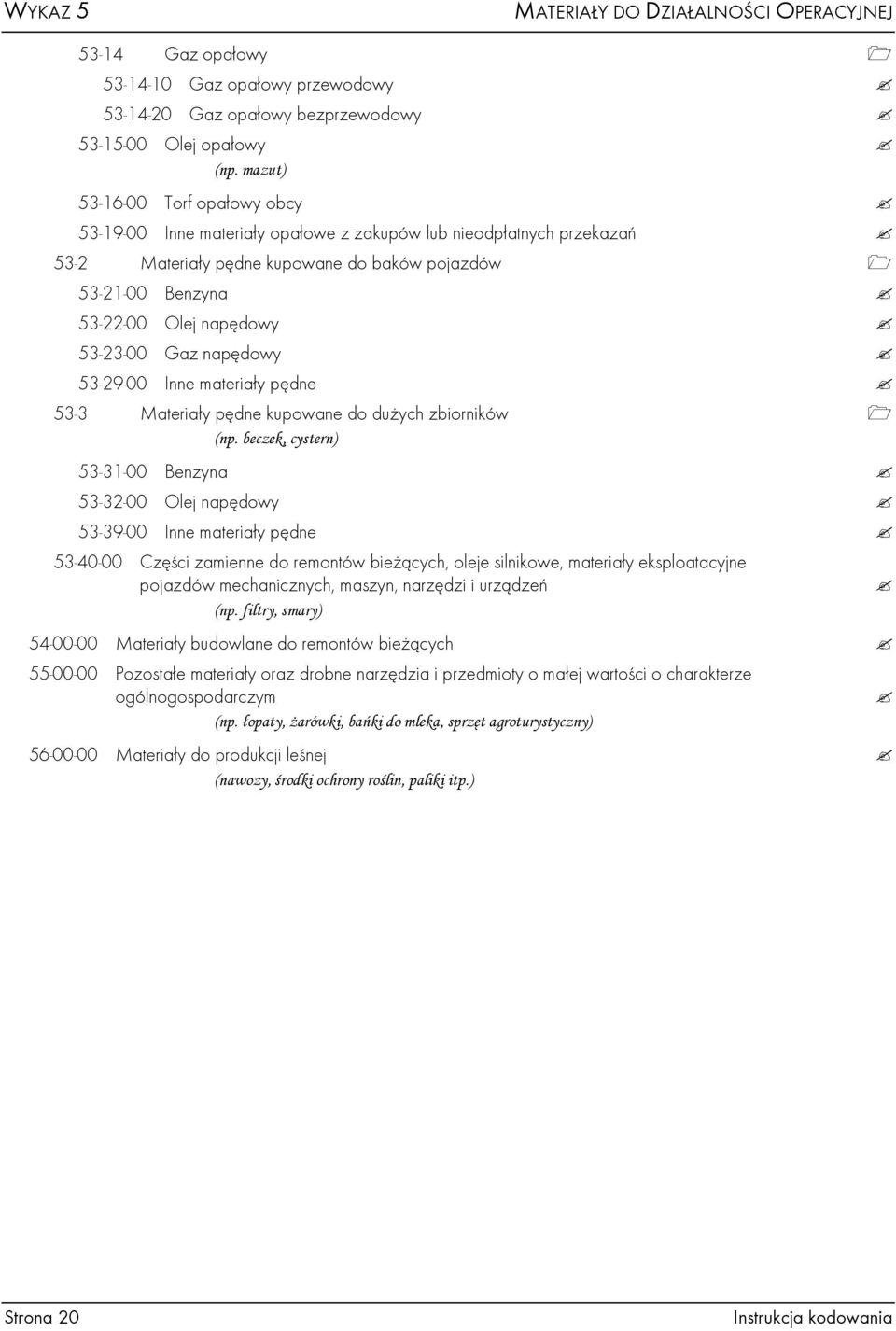 53-23-00 Gaz napędowy 53-29-00 Inne materiały pędne 53-3 Materiały pędne kupowane do duŝych zbiorników (np.