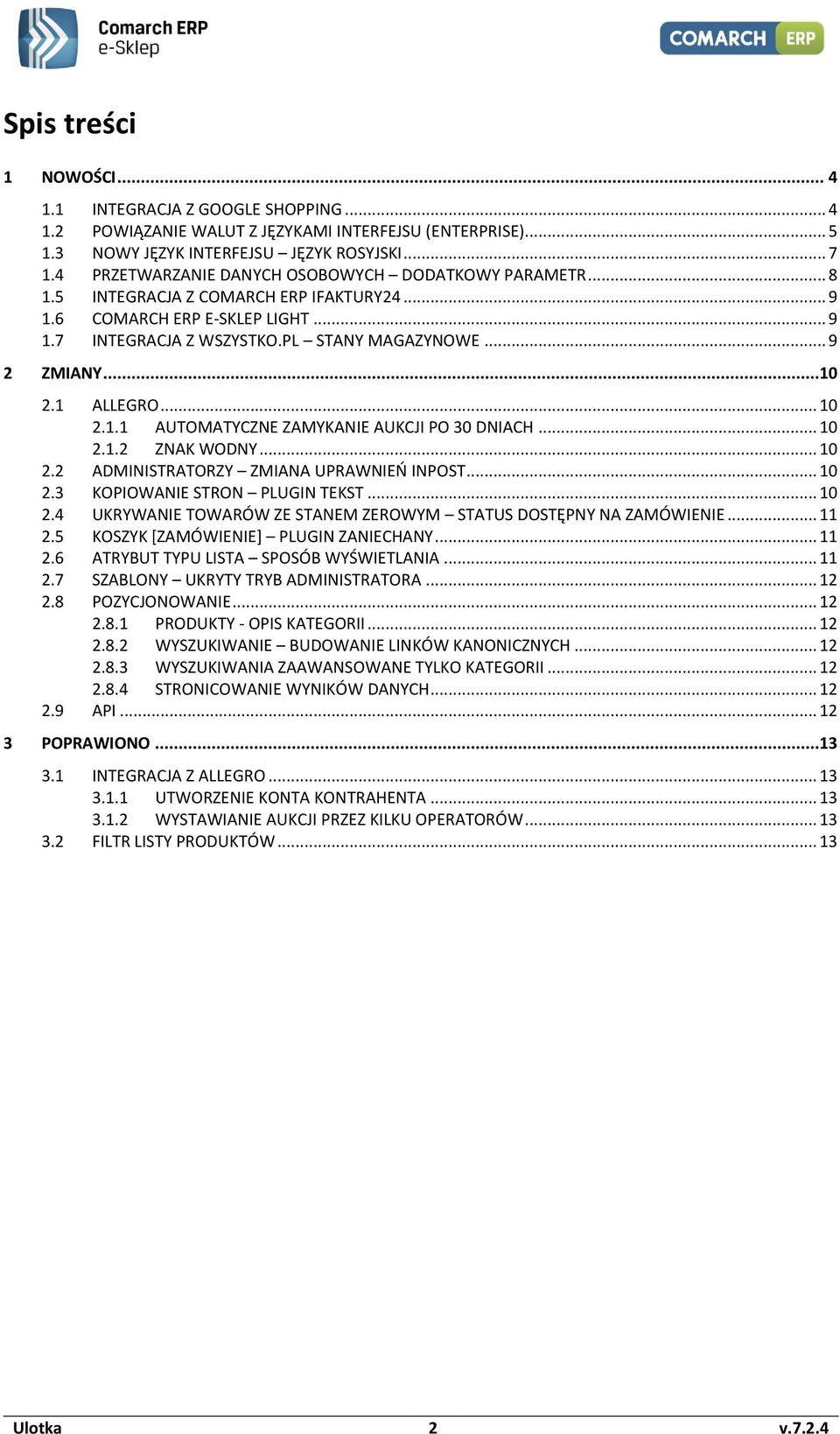 ..10 2.1 ALLEGRO... 10 2.1.1 AUTOMATYCZNE ZAMYKANIE AUKCJI PO 30 DNIACH... 10 2.1.2 ZNAK WODNY... 10 2.2 ADMINISTRATORZY ZMIANA UPRAWNIEŃ INPOST... 10 2.3 KOPIOWANIE STRON PLUGIN TEKST... 10 2.4 UKRYWANIE TOWARÓW ZE STANEM ZEROWYM STATUS DOSTĘPNY NA ZAMÓWIENIE.