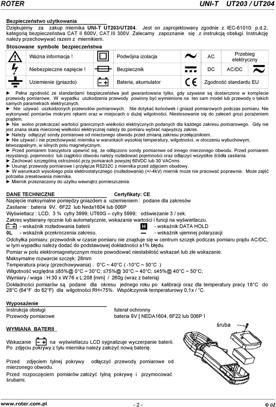 Podwójna izolacja AC elektryczny Niebezpieczne napięcie!