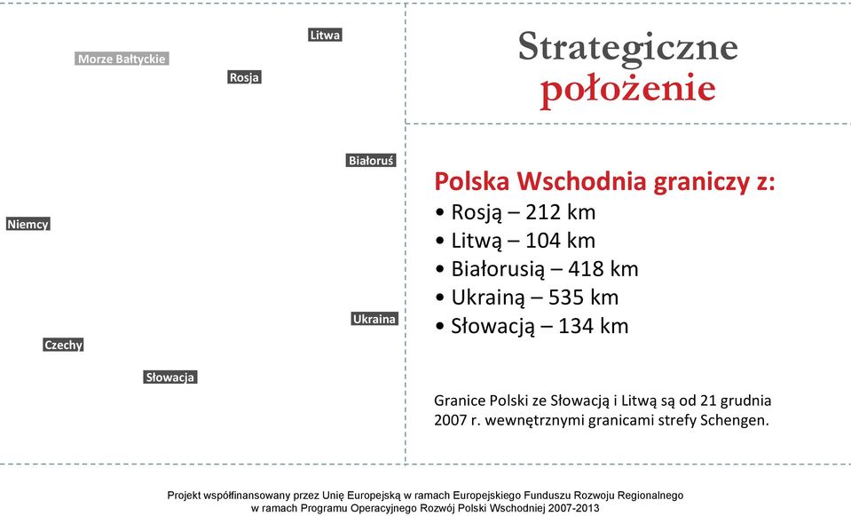 Białorusią 418 km Ukrainą 535 km Słowacją 134 km Słowacja Granice Polski