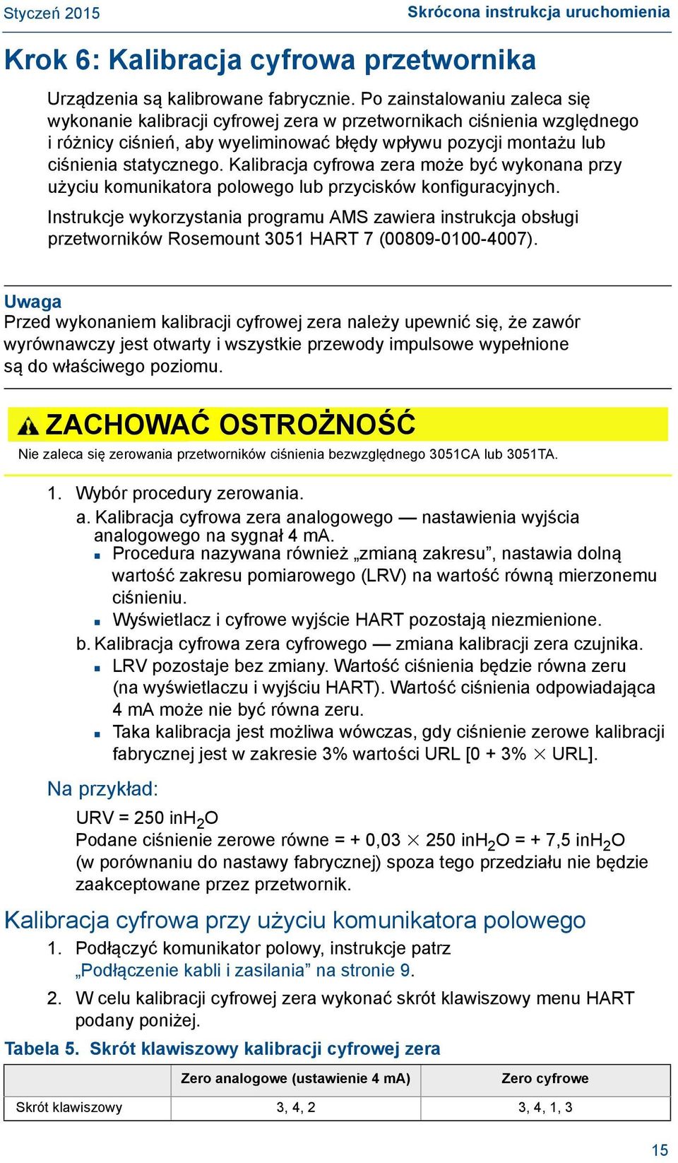 Kalibracja cyfrowa zera może być wykonana przy użyciu komunikatora polowego lub przycisków konfiguracyjnych.