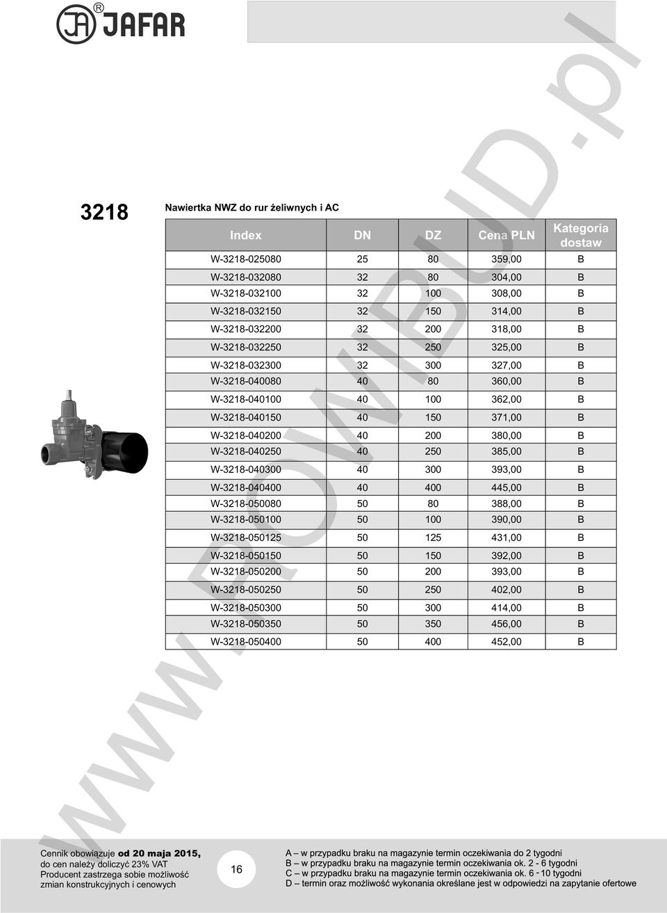 W-3218-040200 40 200 380,00 B W-3218-040250 40 250 385,00 B W-3218-040300 40 300 393,00 B W-3218-040400 40 400 445,00 B W-3218-050080 50 80 388,00 B W-3218-050100 50 100 390,00 B