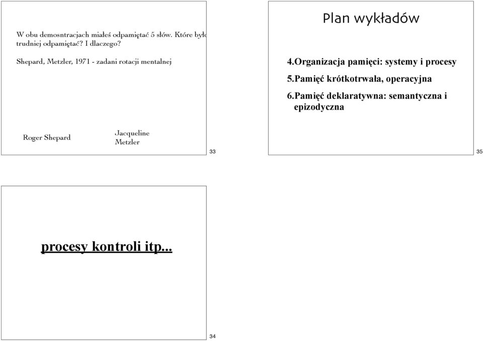 Organizacja pamięci: systemy i procesy 5.Pamięć krótkotrwała, operacyjna 6.