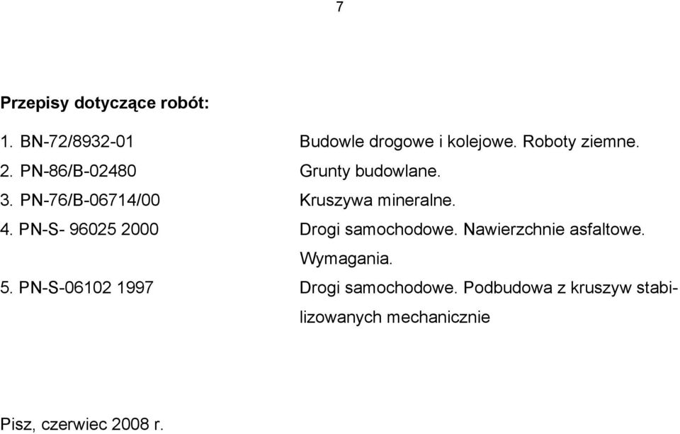 PN-S- 96025 2000 Drogi samochodowe. Nawierzchnie asfaltowe. Wymagania. 5.