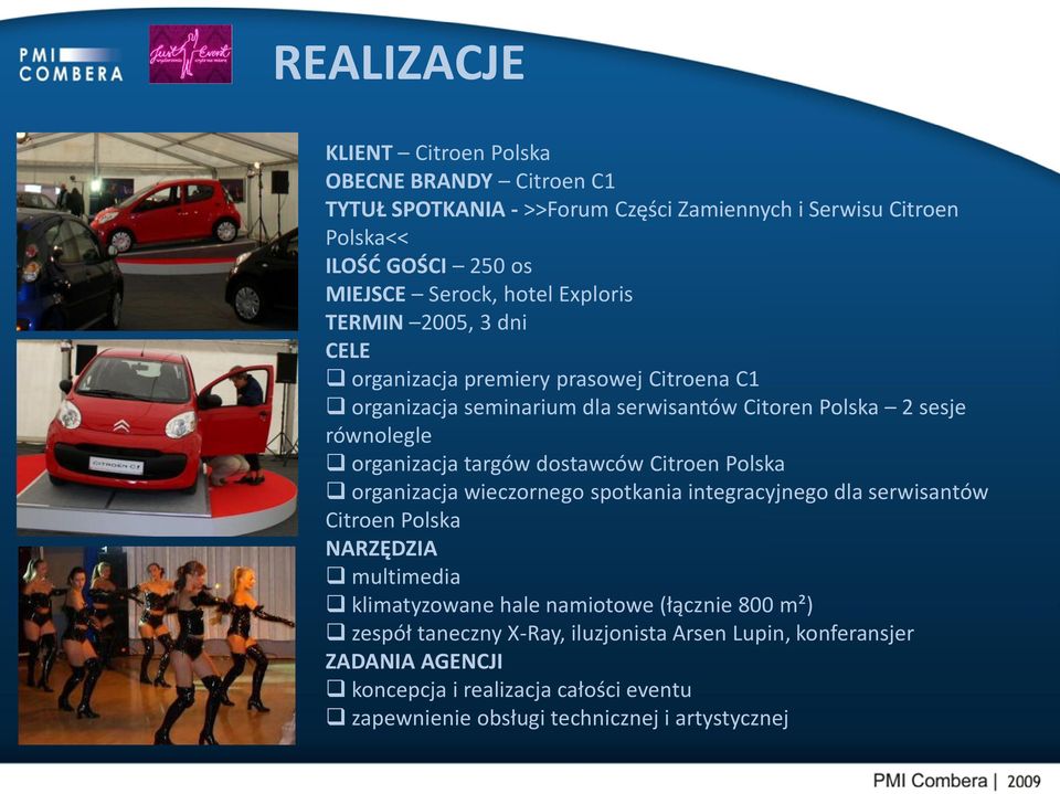 organizacja targów dostawców Citroen Polska organizacja wieczornego spotkania integracyjnego dla serwisantów Citroen Polska NARZĘDZIA multimedia klimatyzowane