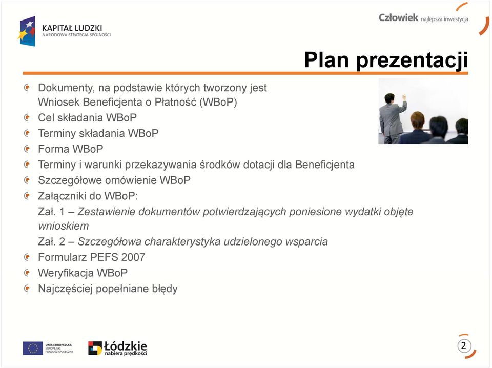 Plan prezentacji Załączniki do WBoP: Zał.