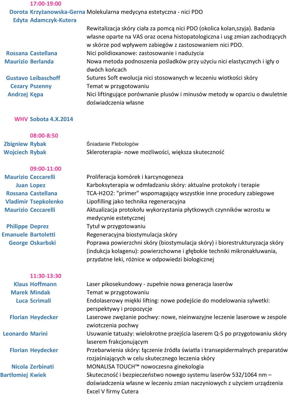 Rossana Castellana Nici polidioxanowe: zastosowanie i nadużycia Maurizio Berlanda Nowa metoda podnoszenia pośladków przy użyciu nici elastycznych i igły o dwóch końcach Gustavo Leibaschoff Sutures