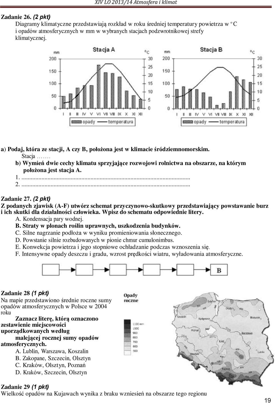 ... 2.... Zadanie 27. (2 pkt) Z podanych zjawisk (A-F) utwórz schemat przyczynowo-skutkowy przedstawiający powstawanie burz i ich skutki dla działalności człowieka.