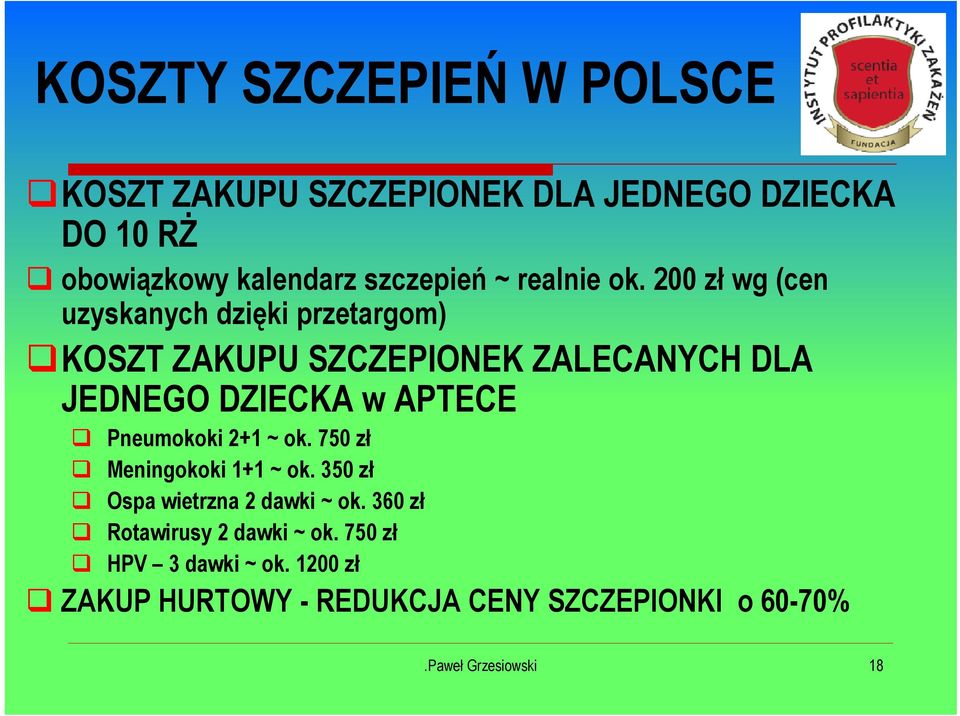 200 zł ł wg (cen uzyskanych dzięki przetargom) KOSZT ZAKUPU SZCZEPIONEK ZALECANYCH DLA JEDNEGO DZIECKA w APTECE