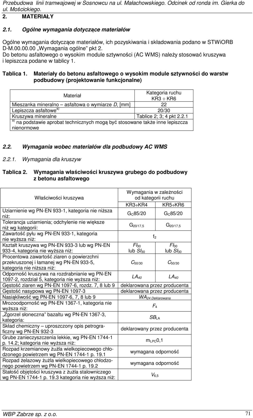 Do betonu asfaltowego o wysokim module sztywności (AC WMS) należy stosować kruszywa i lepiszcza podane w tablicy 1. Tablica 1.