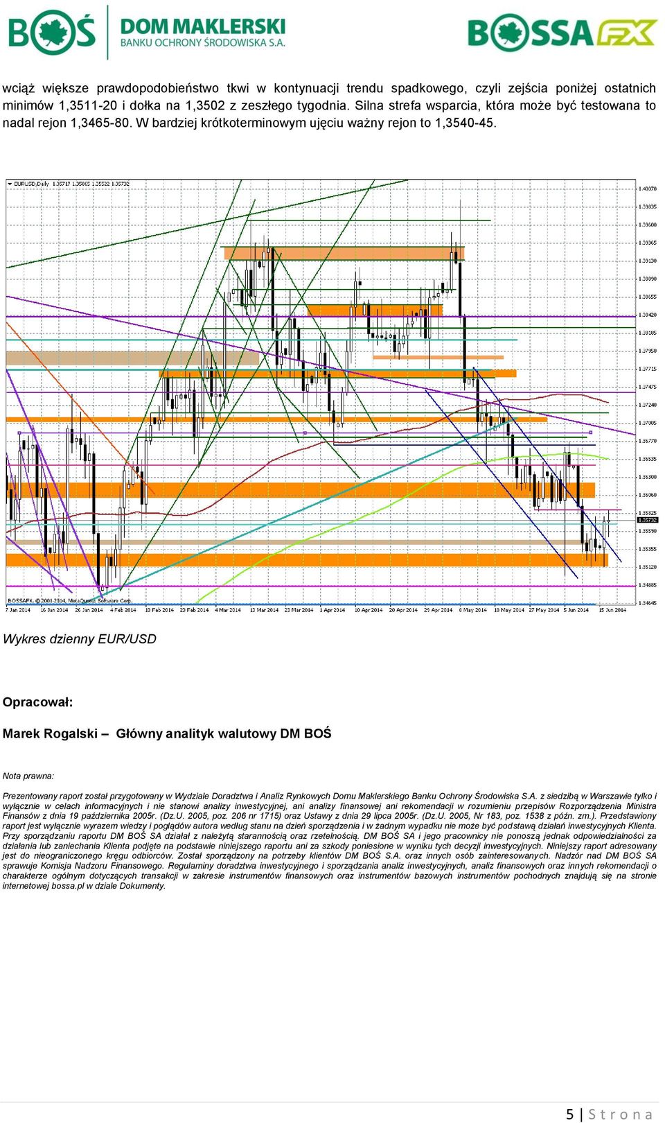 Wykres dzienny EUR/USD Opracował: Marek Rogalski Główny analityk walutowy DM BOŚ Nota prawna: Prezentowany raport został przygotowany w Wydziale Doradztwa i Analiz Rynkowych Domu Maklerskiego Banku