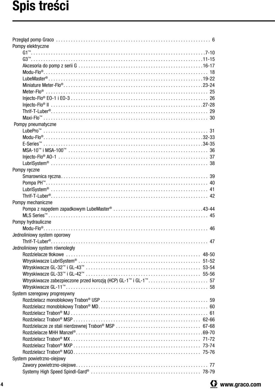 .. 36 Injecto-Flo AO-1... 37 LubriSystem... 38 Pompy ręczne Smarownica ręczna.... 39 Pompa PH... 40 LubriSystem... 41 Thrif-T-Luber... 42 Pompy mechaniczne Pompa z napędem zapadkowym LubeMaster.