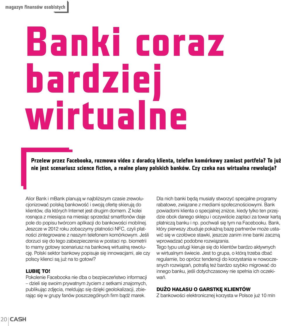 Z kolei rosnąca z miesiąca na miesiąc sprzedaż smartfonów daje pole do popisu twórcom aplikacji do bankowości mobilnej.