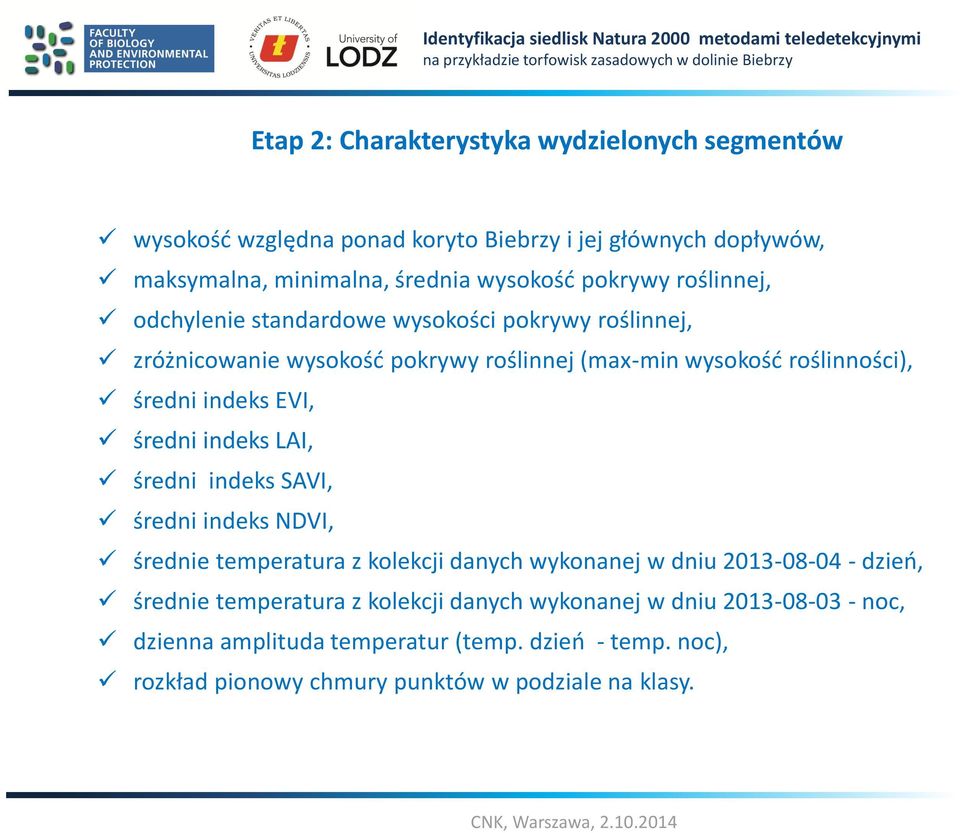 indeks EVI, średni indeks LAI, średni indeks SAVI, średni indeks NDVI, średnie temperatura z kolekcji danych wykonanej w dniu 2013-08-04 - dzień, średnie