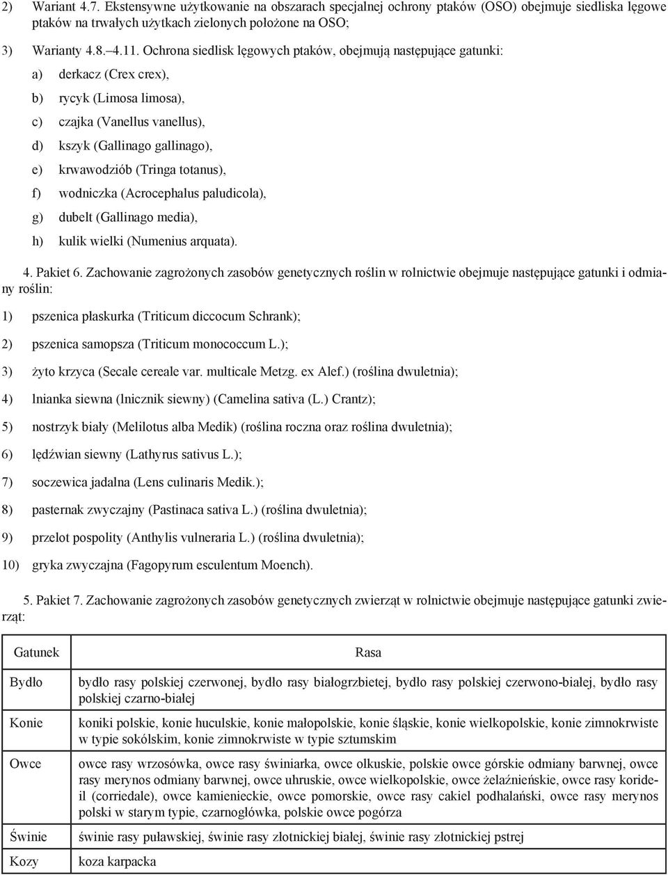 totanus), f) wodniczka (Acrocephalus paludicola), g) dubelt (Gallinago media), h) kulik wielki (Numenius arquata). 4. Pakiet 6.