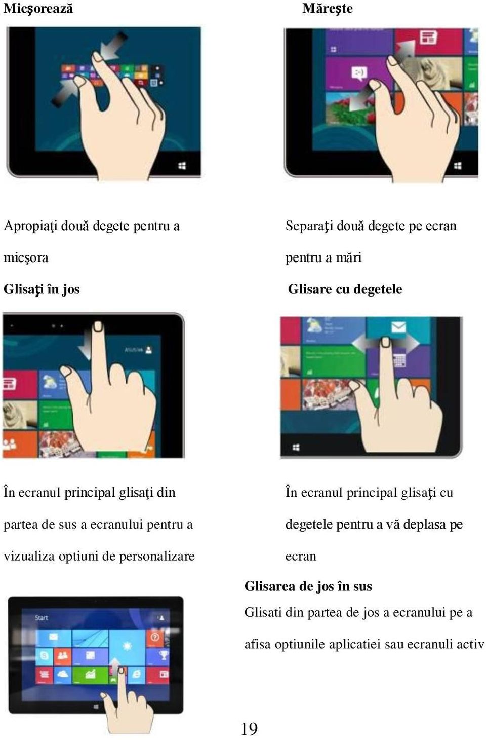 vizualiza optiuni de personalizare În ecranul principal glisaţi cu degetele pentru a vă deplasa pe ecran