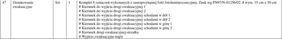 15 cm x 30 cm # Kierunek do wyjścia drogi ewakuacyjnej 1 # Kierunek do wyjścia drogi ewakuacyjnej 2 # Kierunek do wyjścia drogi