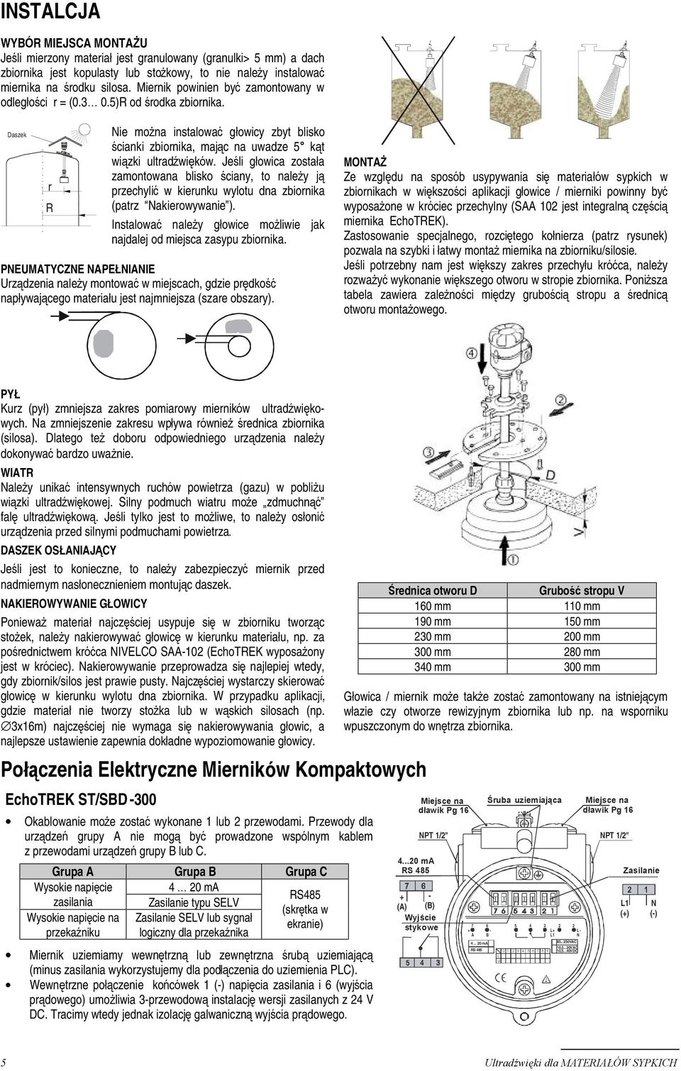 Jeśli głowica została zamontowana blisko ściany, to należy ją przechylić w kierunku wylotu dna zbiornika (patrz Nakierowywanie ).