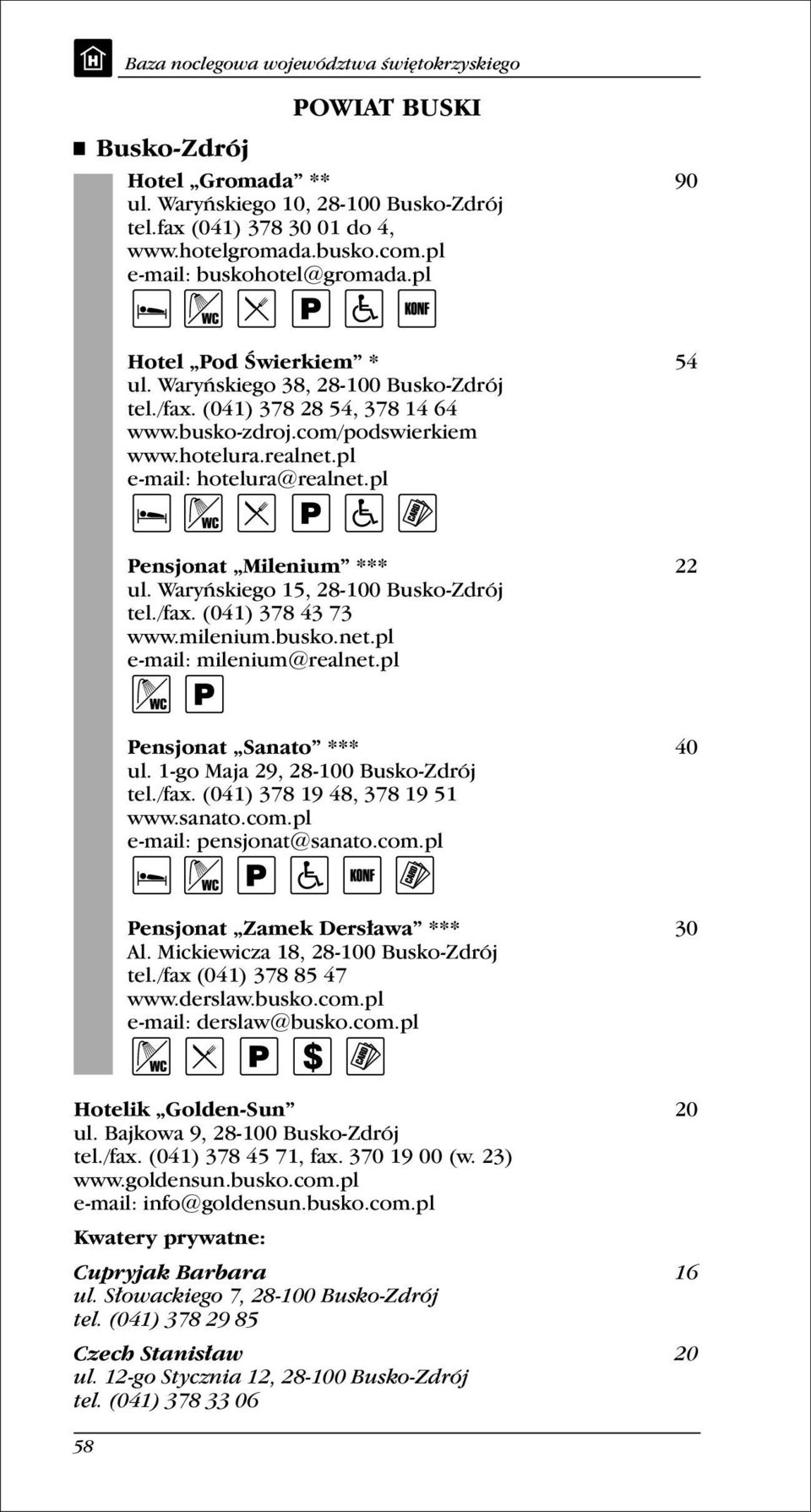 pl Pensjonat Milenium *** 22 ul. Waryńskiego 15, 28-100 Busko-Zdrój tel./fax. (041) 378 43 73 www.milenium.busko.net.pl e-mail: milenium@realnet.pl Pensjonat Sanato *** 40 ul.