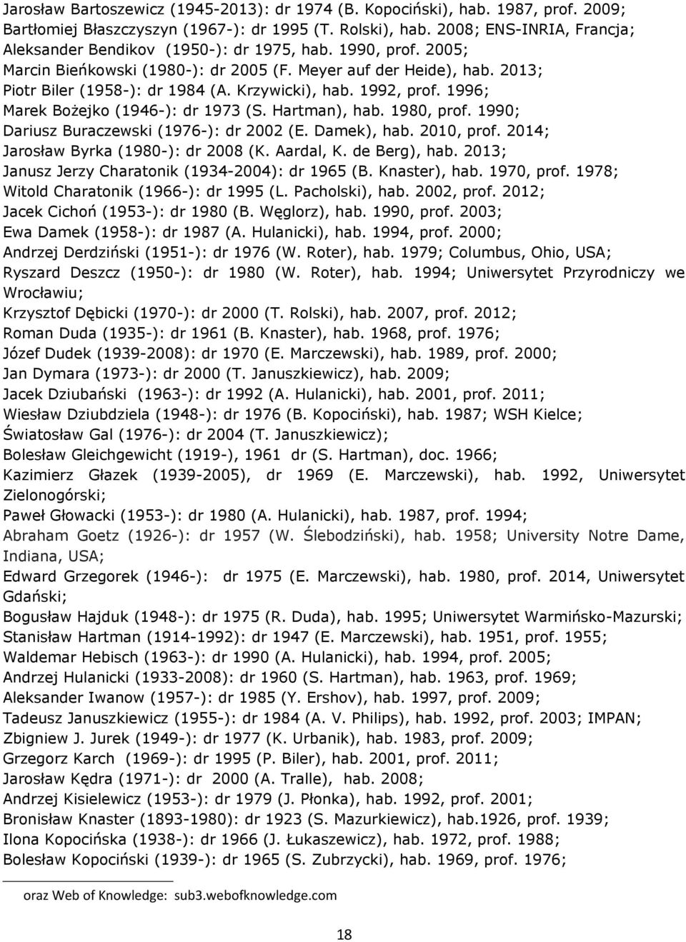 Krzywicki), hab. 1992, prof. 1996; Marek Bożejko (1946-): dr 1973 (S. Hartman), hab. 1980, prof. 1990; Dariusz Buraczewski (1976-): dr 2002 (E. Damek), hab. 2010, prof.