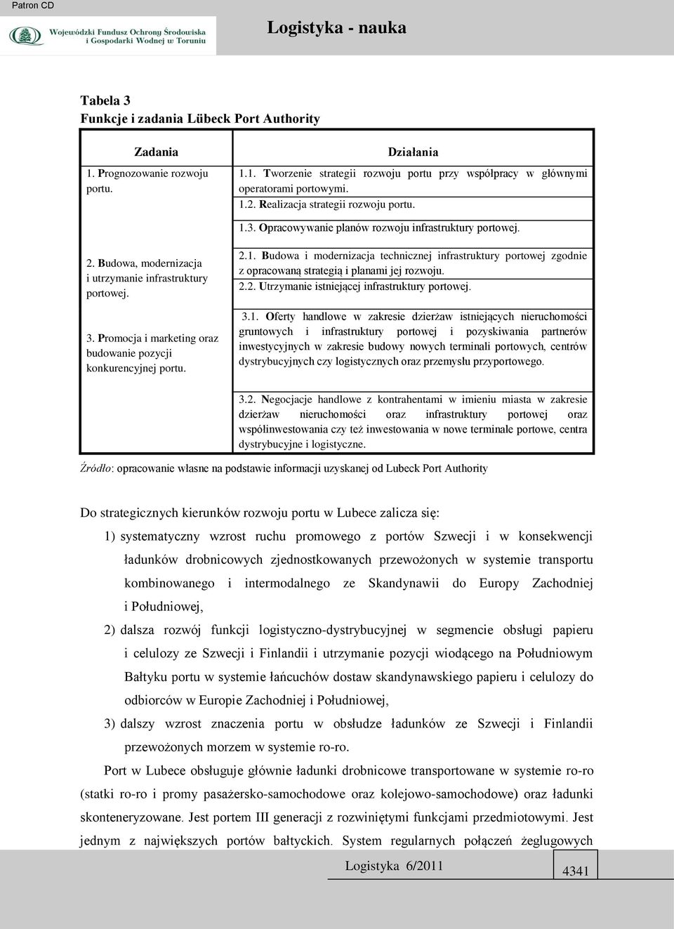 Promocja i marketing oraz budowanie pozycji konkurencyjnej portu. 2.1. Budowa i modernizacja technicznej infrastruktury portowej zgodnie z opracowaną strategią i planami jej rozwoju. 2.2. Utrzymanie istniejącej infrastruktury portowej.