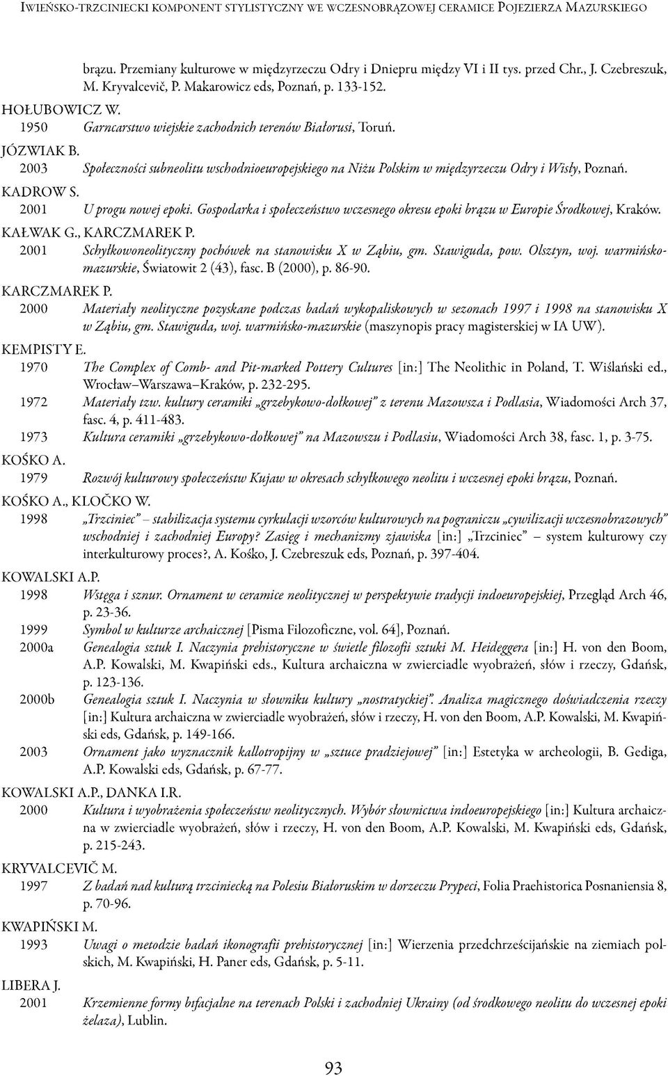 2003 Społeczności subneolitu wschodnioeuropejskiego na Niżu Polskim w m iędzyrzeczu Odry i Wisły, Poznań. KADROW S. 2001 U p rogu n ow ej epoki.