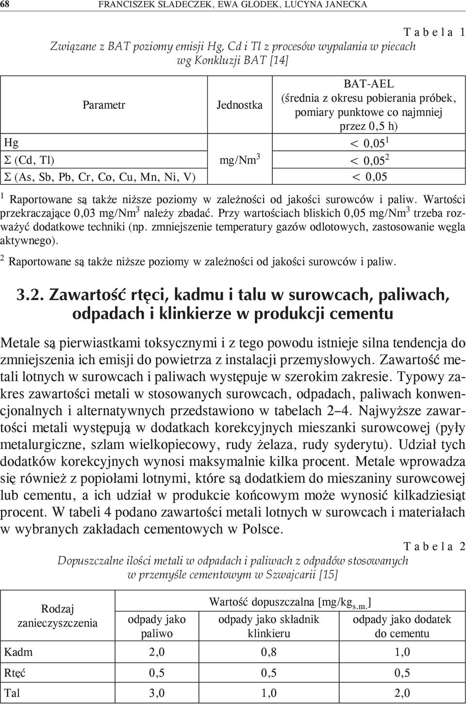 jakości surowców i paliw. Wartości przekraczające 0,03 mg/nm 3 należy zbadać. Przy wartościach bliskich 0,05 mg/nm 3 trzeba rozważyć dodatkowe techniki (np.