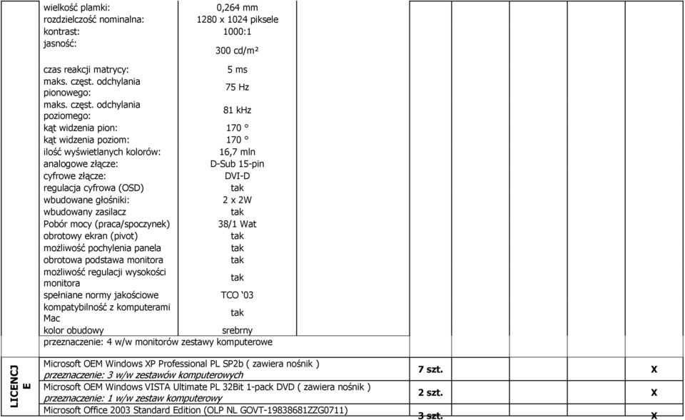 odchylania poziomego: 81 khz kąt widzenia pion: 170 kąt widzenia poziom: 170 ilość wyświetlanych kolorów: 16,7 mln analogowe złącze: D-Sub 15-pin cyfrowe złącze: DVI-D regulacja cyfrowa (OSD) tak