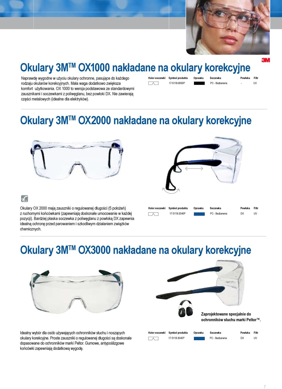 17-5118-0000P - Okulary 3M TM O2000 nakładane na okulary korekcyjne Comfort Okulary O 2000 mają zauszniki o regulowanej długości (5 położeń) z ruchomymi końcówkami (zapewniają doskonałe umocowanie w