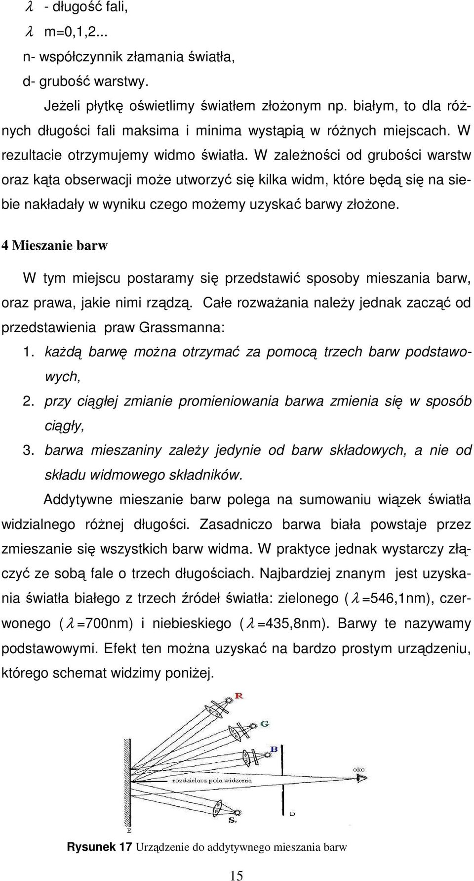 W zaleŝności od grubości warstw oraz kąta obserwacji moŝe utworzyć się kilka widm, które będą się na siebie nakładały w wyniku czego moŝemy uzyskać barwy złoŝone.