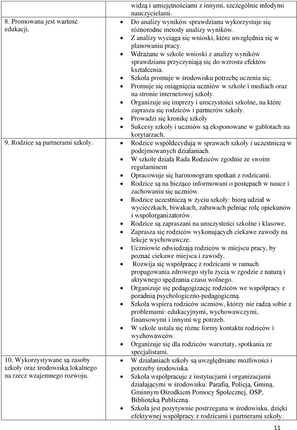 Szkoła promuje w środowisku potrzebę uczenia się. Promuje się osiągnięcia uczniów w szkole i mediach oraz na stronie internetowej szkoły.