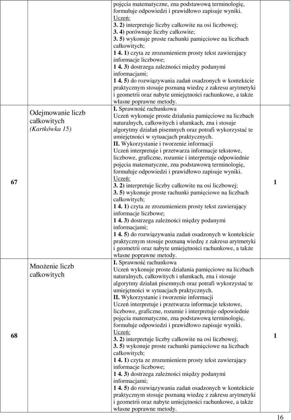 ) interpretuje liczby całkowite na osi liczbowej; 3. 5) wykonuje proste rachunki pamięciowe na liczbach całkowitych; 4.