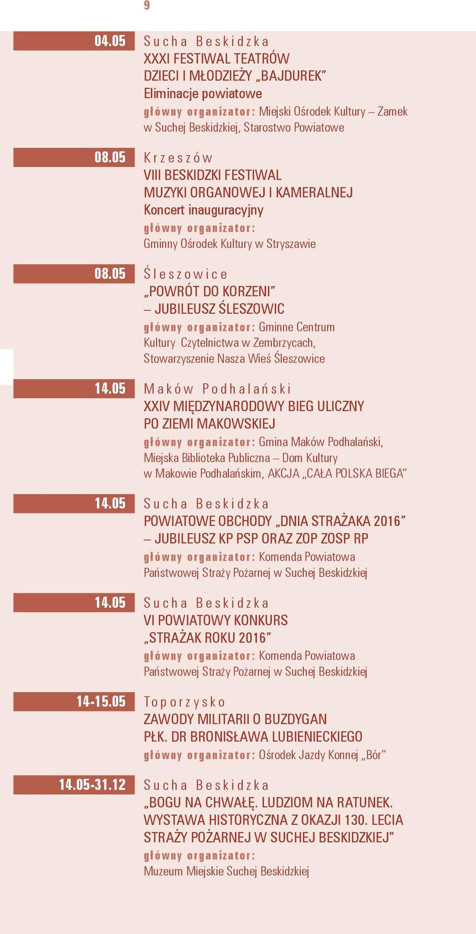 05 Śleszowice POWRÓT DO KORZENI JUBILEUSZ ŚLESZOWIC Gminne Centrum Kultury Czytelnictwa w Zembrzycach, Stowarzyszenie Nasza Wieś Śleszowice 14.