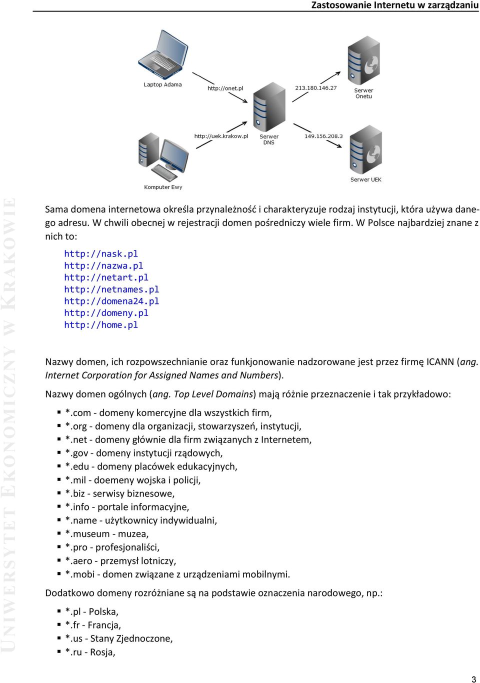 pl Nazwy domen, ich rozpowszechnianie oraz funkjonowanie nadzorowane jestprzez firmę ICANN(ang. Internet Corporation for Assigned Names and Numbers). Nazwy domen ogólnych(ang.