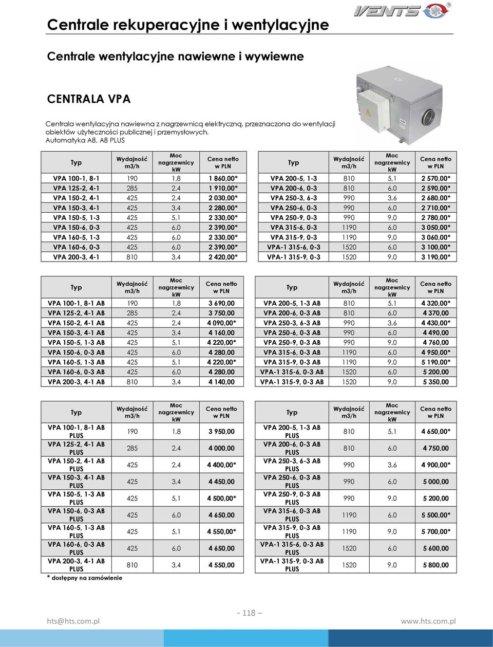 990 3,6 2 680,00* VPA 150-3, 4-1 425 3,4 2 280,00* VPA 250-6, 0-3 990 6,0 2 710,00* VPA 150-5, 1-3 425 5,1 2 330,00* VPA 250-9, 0-3 990 9,0 2 780,00* VPA 150-6, 0-3 425 6,0 2 390,00* VPA 315-6, 0-3