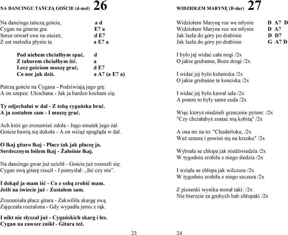 A on szepce: Ukochana - Jak ja bardzo kocham cię. Ty odjechałaś w dal - Z tobą cygańska brać. A ja zostałem sam - I muszę grać. Ach któŝ go zrozumieć zdoła - Jego smutek jego Ŝal.