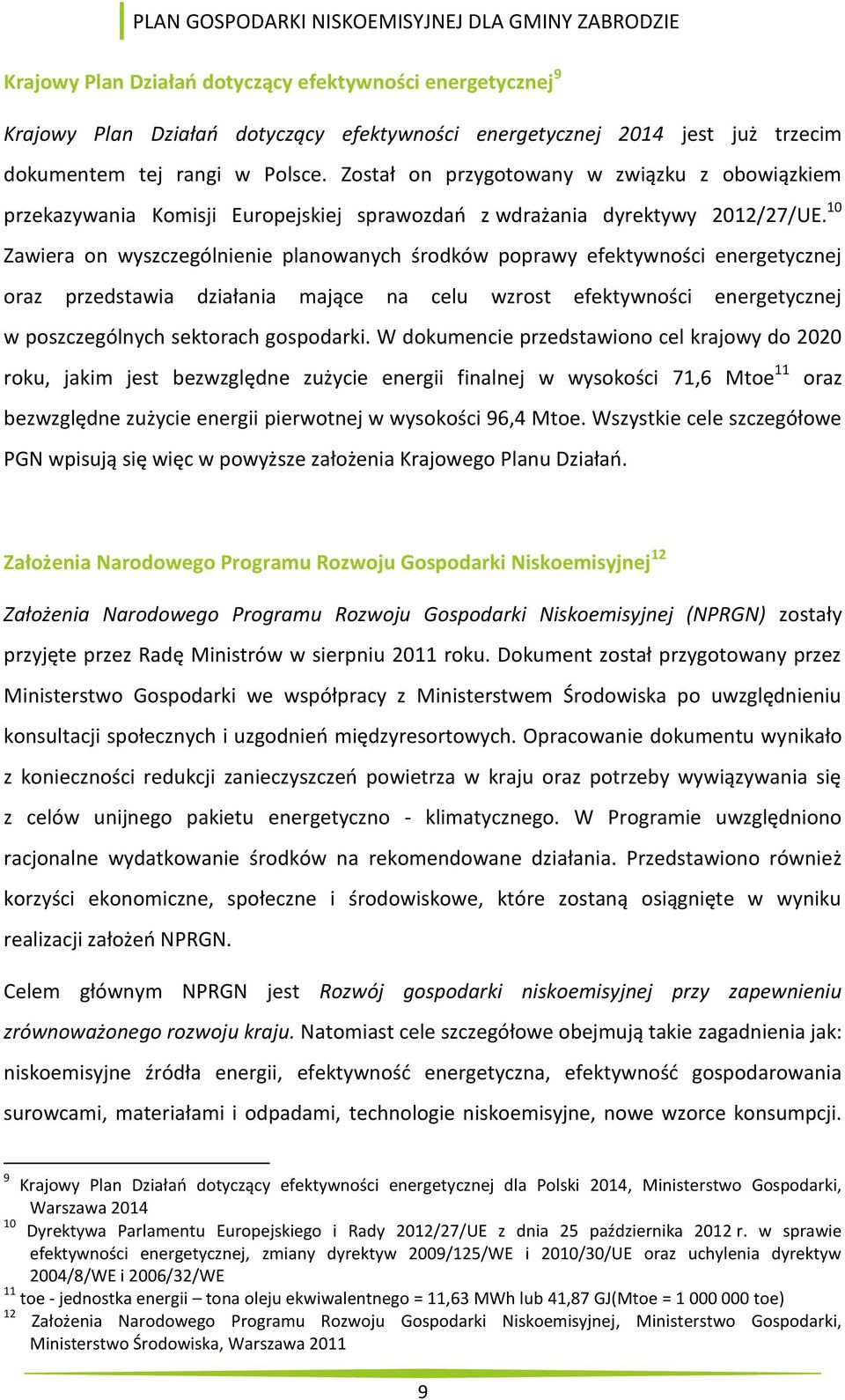 10 Zawiera on wyszczególnienie planowanych środków poprawy efektywności energetycznej oraz przedstawia działania mające na celu wzrost efektywności energetycznej w poszczególnych sektorach gospodarki.