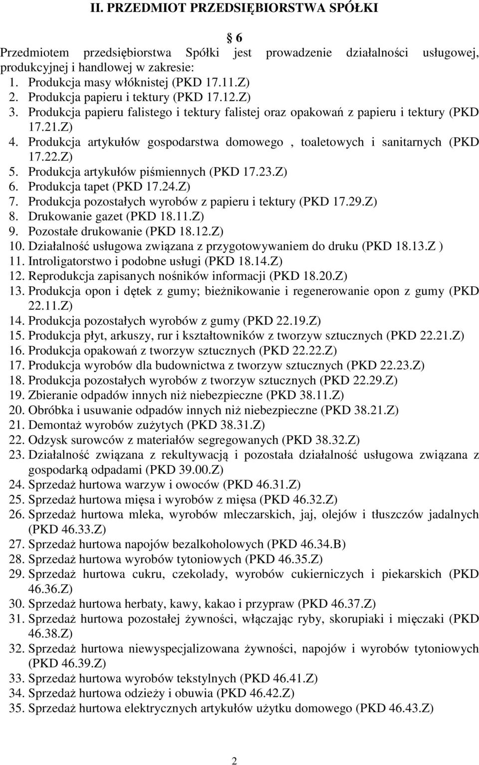 Produkcja artykułów gospodarstwa domowego, toaletowych i sanitarnych (PKD 17.22.Z) 5. Produkcja artykułów piśmiennych (PKD 17.23.Z) 6. Produkcja tapet (PKD 17.24.Z) 7.