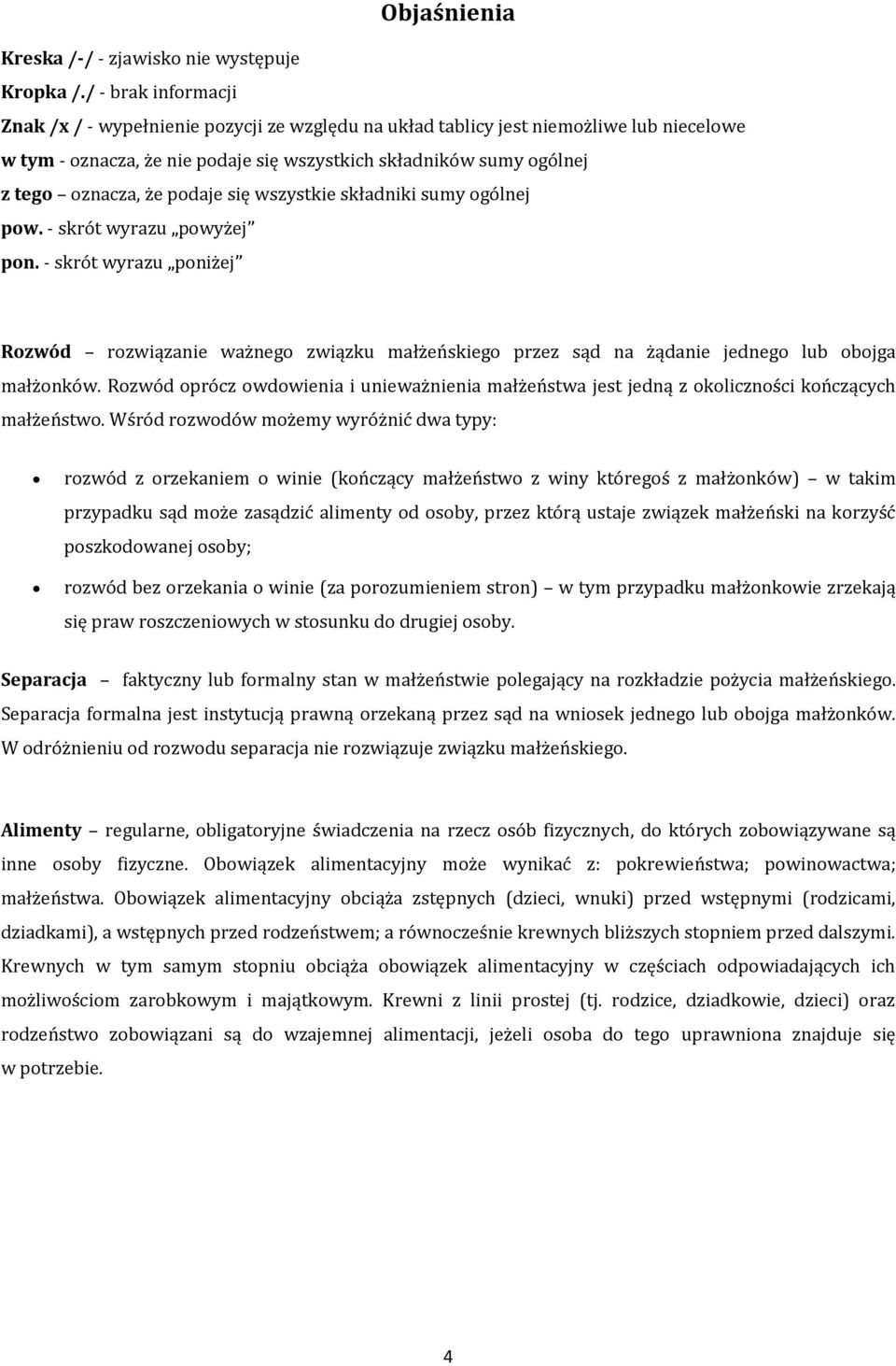 podaje się wszystkie składniki sumy ogólnej pow. - skrót wyrazu powyżej pon. - skrót wyrazu poniżej Rozwód rozwiązanie ważnego związku małżeńskiego przez sąd na żądanie jednego lub obojga małżonków.