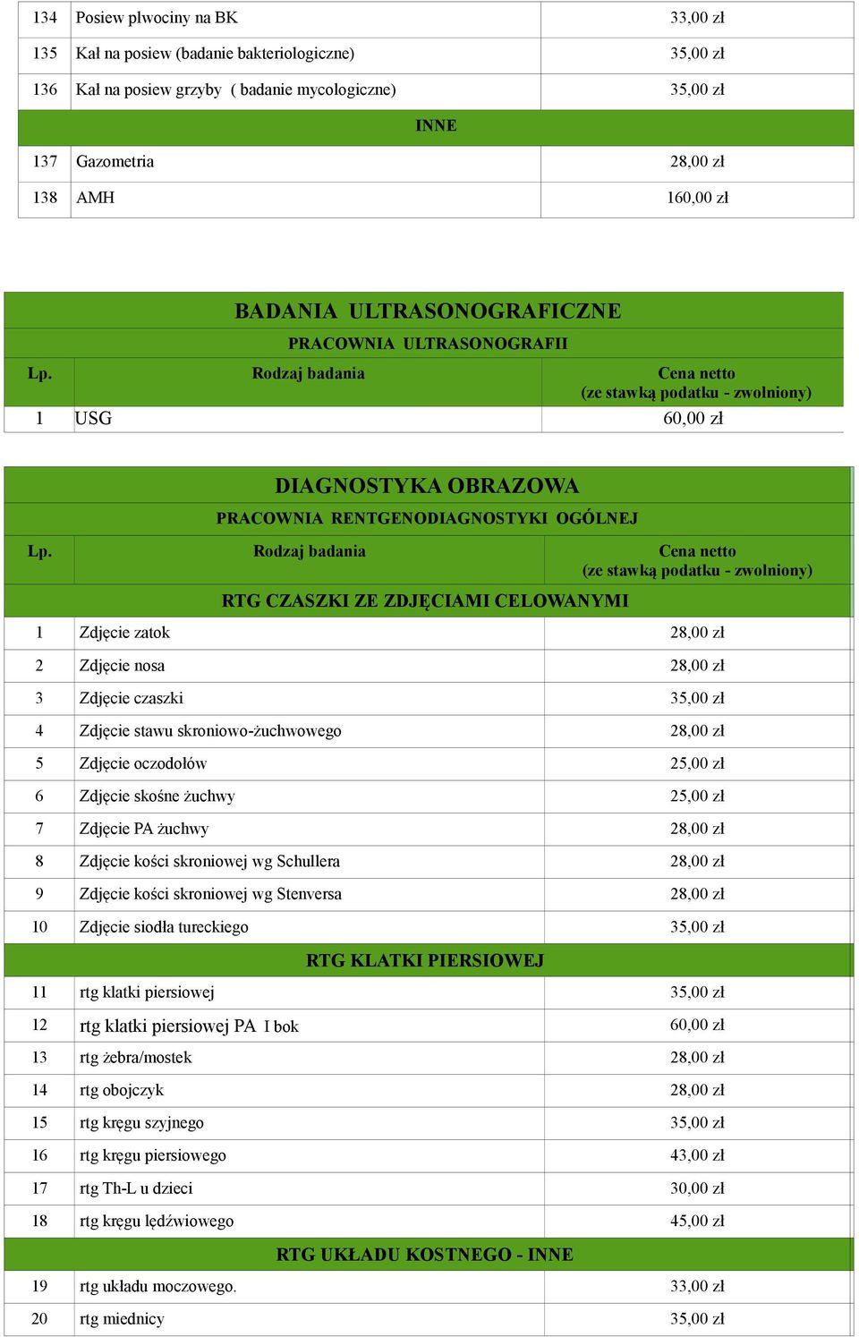 nosa 28,00 zł 3 Zdjęcie czaszki 35,00 zł 4 Zdjęcie stawu skroniowo-żuchwowego 28,00 zł 5 Zdjęcie oczodołów 25,00 zł 6 Zdjęcie skośne żuchwy 25,00 zł 7 Zdjęcie PA żuchwy 28,00 zł 8 Zdjęcie kości