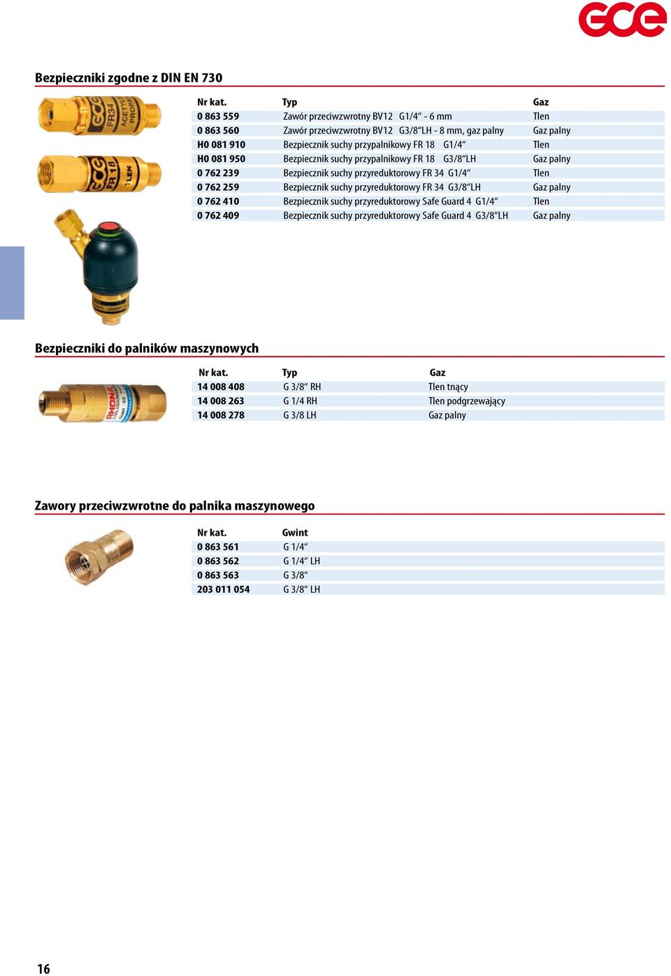 przyreduktorowy FR 34 G3/8 LH Gaz palny 0 762 410 Bezpiecznik suchy przyreduktorowy Safe Guard 4 G1/4 Tlen 0 762 409 Bezpiecznik suchy przyreduktorowy Safe Guard 4 G3/8 LH Gaz palny Bezpieczniki do