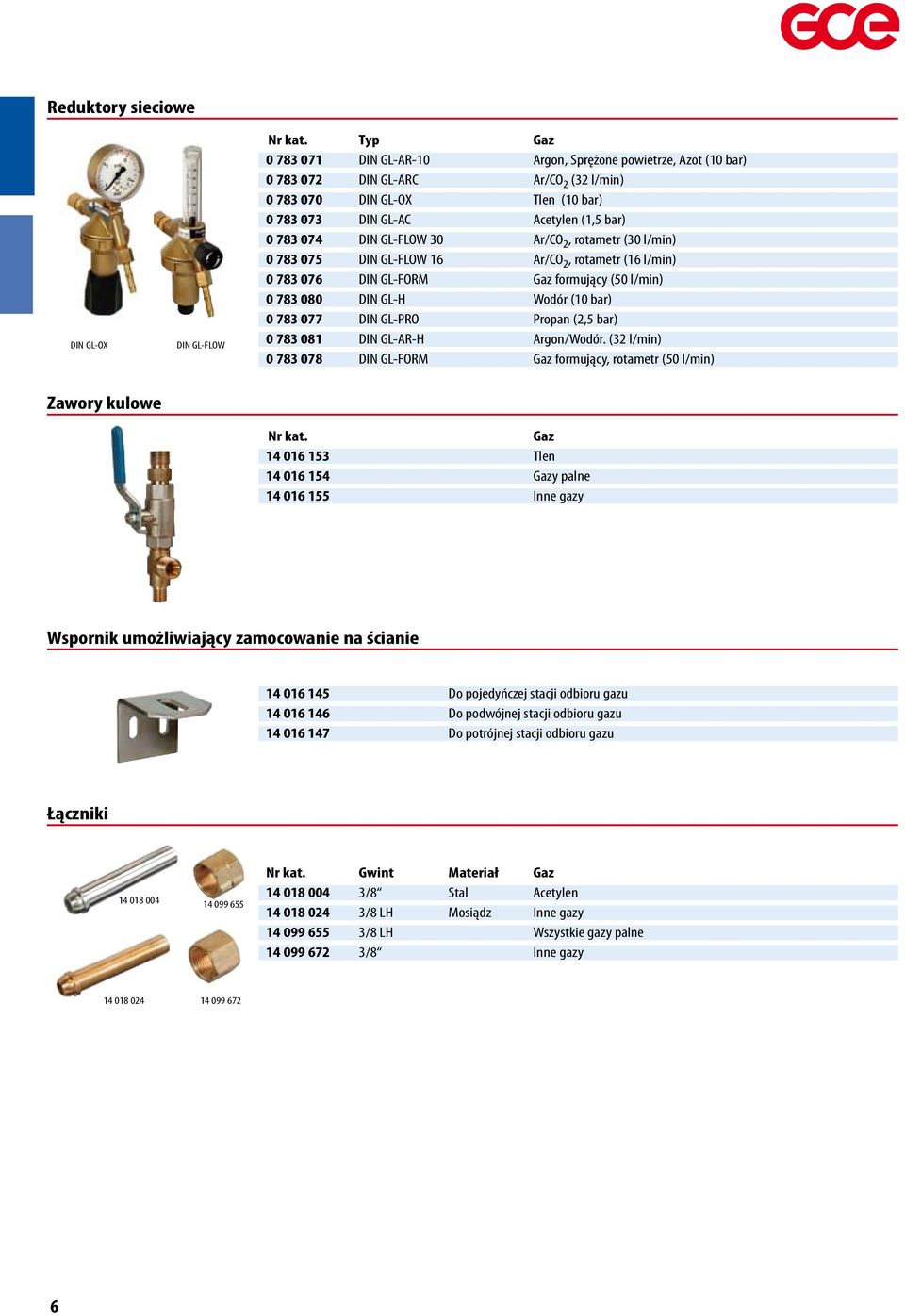 GL-H Wodór (10 bar) 0 783 077 DIN GL-PRO Propan (2,5 bar) 0 783 081 DIN GL-AR-H Argon/Wodór.