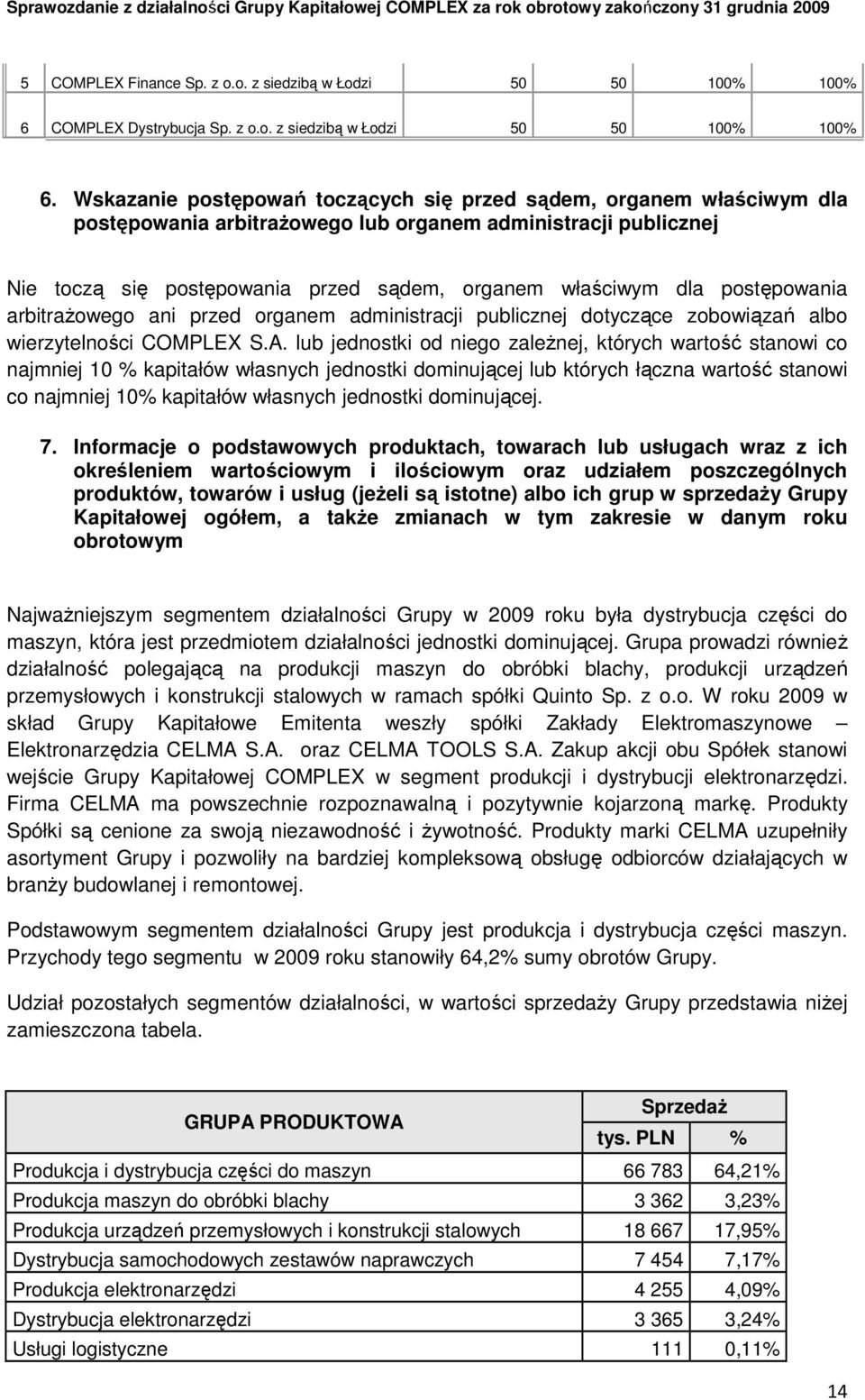 Wskazanie postępowań toczących się przed sądem, organem właściwym dla postępowania arbitraŝowego lub organem administracji publicznej Nie toczą się postępowania przed sądem, organem właściwym dla