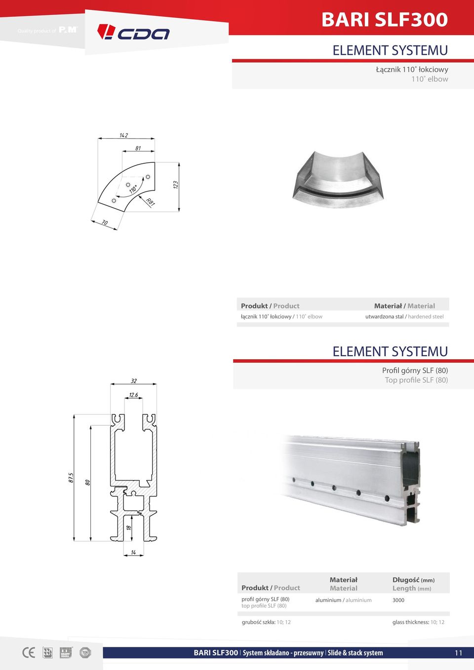 profil górny SLF (80) top profile SLF (80) aluminium / aluminium Długość (mm) Length (mm) 3000