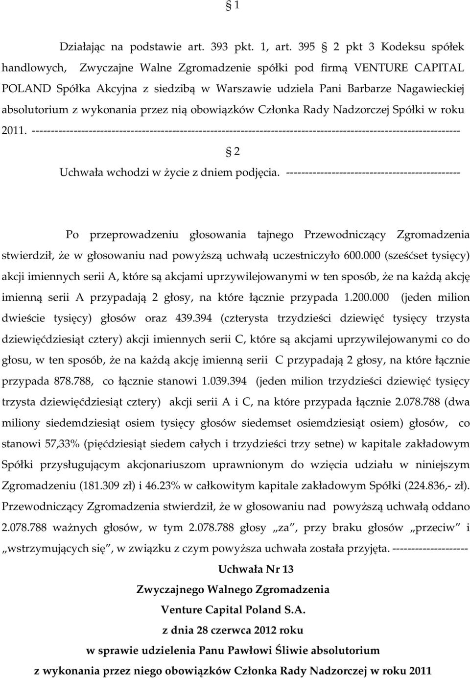 absolutorium z wykonania przez nią obowiązków Członka Rady Nadzorczej Spółki w roku 2011.